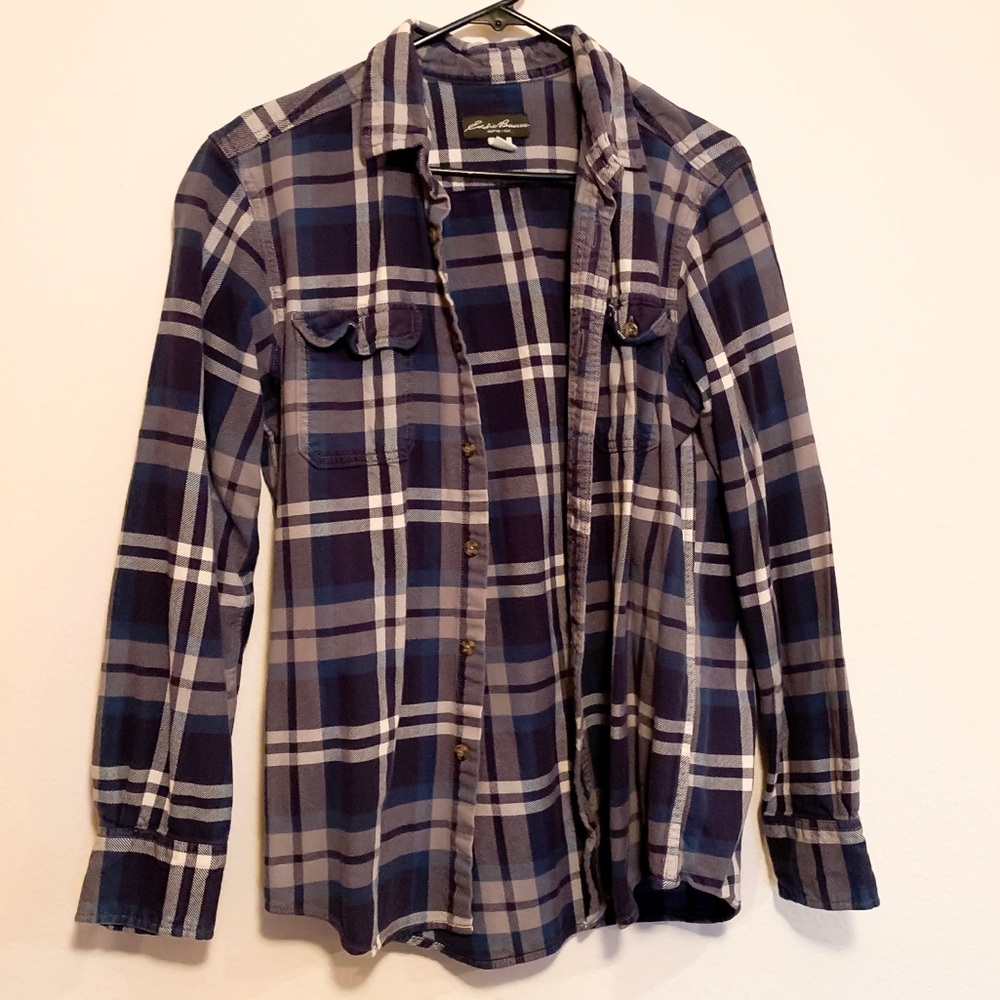 ❄️Eddie Bauer Blue and White Plaid Flannel❄️